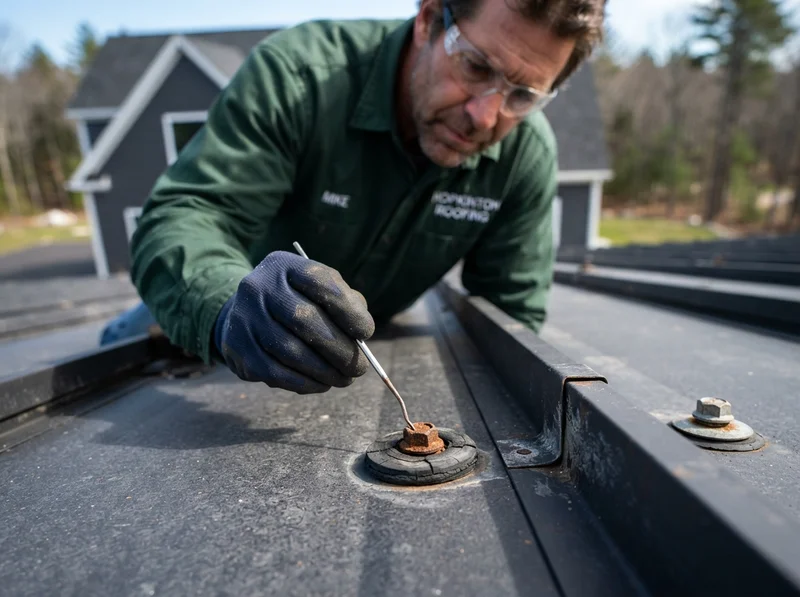 Inspecting metal roof fasteners and seals